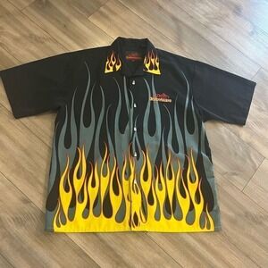 Easyriders‎ Mens XXXL Black Flame Graphic Button Down Biker Shirt Bin N-13